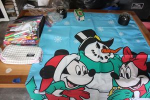 lot 161 image: Mickey mouse winter banner, marker set and novelties as shown