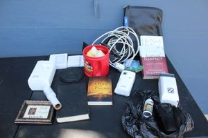 lot 226 image: Books, wall air fresher sprayers, ink cartridges, and candles
