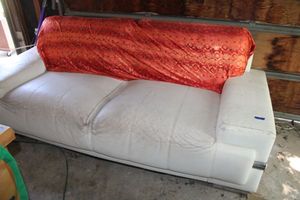 lot 123 image: White leather sofa