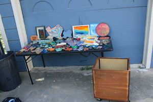 lot 231 image: Decor and Painted crafts with rolling storage box