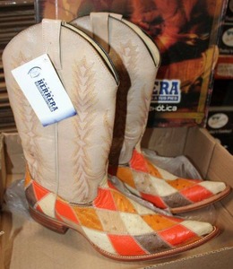 lot 3 image: NEW Herrera ostrich Leather boots, Mens size 10 pointed toe