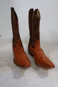 lot 315 image: Herrera two tone brown color ostrich boots size 9