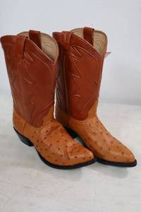lot 152 image: Brown ostrich leather boots size 10.5