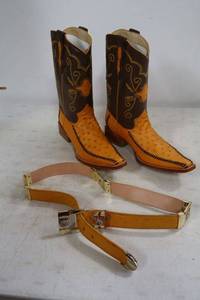 lot 184 image: Red Diamond Two tone brown leather boots size 9 with matching belt