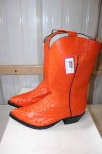 lot 25 image: Orange color ostrich boots size 10