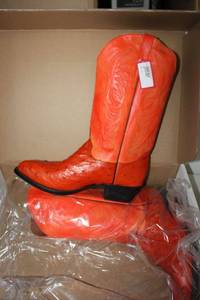 lot 103 image: Orange color ostrich boots size 10