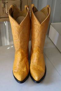 lot 493 image: Golden butter color ostrich boots size 10