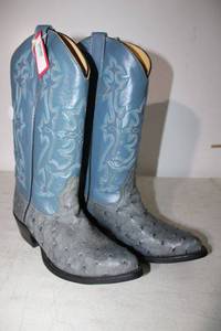 lot 348 image: Blue and grey color ostrich boots size 8
