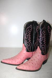 lot 358 image: Herrera Pink and black color ostrich boots size 8