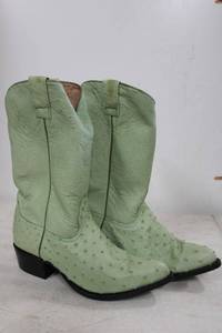lot 445 image: Herrera mint green color ostrich boots size 7.5