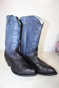 lot 453 image: Black and blue color ostrich boots size 7.5