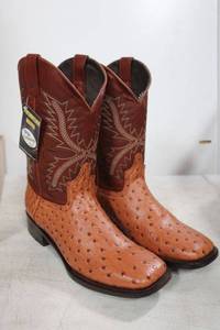 lot 719 image: Twinstone mid calf brown and tan color ostrich boots size 10