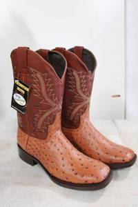 lot 720 image: Twinstone mid calf brown and tan color ostrich boots size 7.5