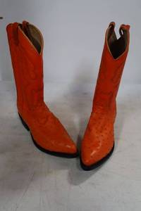 lot 114 image: Orange ostrich leather boots size 10.5