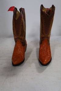 lot 115 image: Cognac color Ostrich leather boots size 10.5