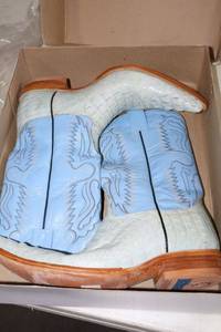 lot 121 image: Herrera Baby blue color leather boots size 10.5