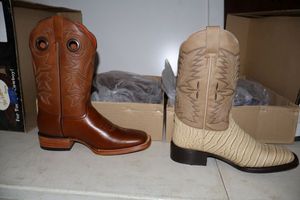 lot 1032 image: Two cowboy boots size 7 with square toe brown and bone colors (2 times the money)