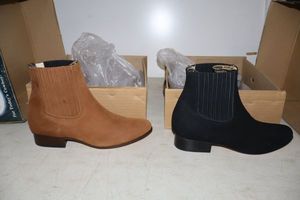 lot 1040 image: Two pairs of short boots size 9 velvety leather in brown and black colors (2 times the money)