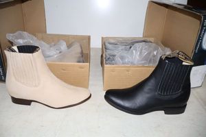 lot 1044 image: Two pairs of short boots size 9 velvety leather in bone and smooth leather in black (2 times the money)