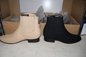 lot 1046 image: Two pairs of short boots size 8.5 velvety leather in bone and black colors (2 times the money)