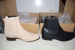 lot 1048 image: Two pairs of short boots size 8.5  in bone and black colors (2 times the money)