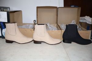 lot 1049 image: Three pairs of short boots size 8.5 velvety leather in bone and black colors (3 times the money)