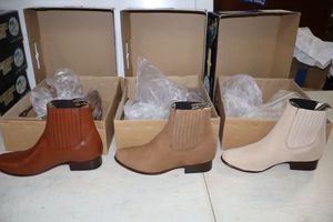 lot 1051 image: Three pairs of short boots size 8  in brown and bone colors (3 times the money)