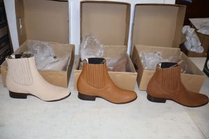 lot 1055 image: Three pairs of short boots size 8  in brown and bone colors (3 times the money)