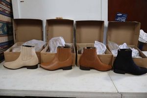 lot 1060 image: Four pairs of short boots size 7.5 in brown and black, and bone colors (4 times the money)