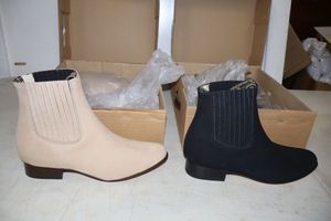lot 1063 image: Two pairs of short boots size 9.5 velvety leather in bone and black colors (2 times the money)