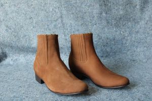 lot 1017 image: Twinstone golden brown color, velvety leather,  leather sole, short boot, size 8.5