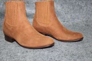 lot 1003 image: Twinstone golden brown color, velvety leather texture, leather sole, short boot, size 8