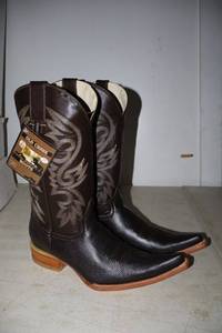 lot 769 image: Old Creek chocolate color boots with pointed toe, size 6.5