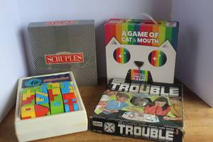 lot 14 image: vintage games like vintage, mechanical puzzle game & vintage 1975 Gabriel Trouble Pop-O-Matic board game & more see pictures