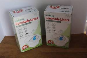lot 35 image: 2- boxs of JOCCIK Commode Liners, featuring 50 bags and 50 absorbent pads