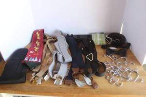 lot 47 image: pre-owned, heavy-duty suspenders hanger hooks  belt and tie