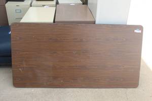 lot 72 image: Wood brown table with metal legs