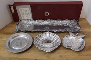 lot 99 image: This set features a 19-inch Arthur Court polished aluminum tray decorated with a grape vine motif  with much more see pictures for details