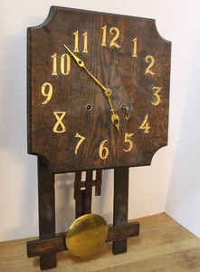 lot 112 image: antique National Clock & Mfg Co. oak wall clock with key