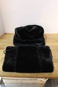 lot 123 image: black fur hat and fur hand warmer muff
