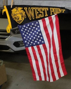 lot 167 image: West Point branded pennant paired with a small American flag