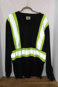 lot 177 image: Pomerol mens long-sleeve safety shirt features yellow reflective stripes on a black polyester fabric size XL