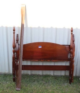 lot 281 image: vintage cherry wood bed frame features traditional turned posts and a classic headboard design
