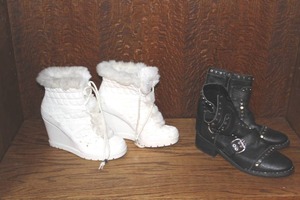lot 106 image: faux fur wedge boots and ankle boots size 8