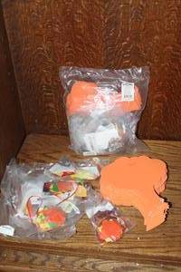 lot 336 image: foam craft tree with packets of decorations for each tree opened one pack to show what it was