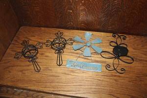 lot 374 image: Cross candle holders and more see photos
