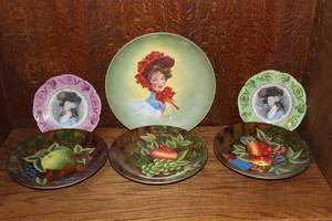 lot 410 image: a collection of vintage and antique decorative porcelain cabinet plates, including portrait and still-life fruit motifs  see pictures for details