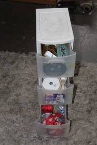 lot 446 image: plastic storage 3-drawer tower with all contents