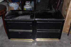 lot 454 image: a pair of vintage black lacquer two-drawer nightstands