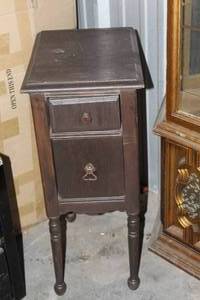 lot 457 image: vintage dark-toned wood accent or side table the bottom drawer needs to be repaired